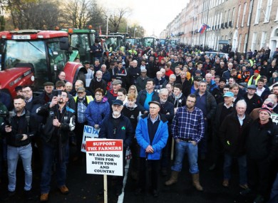 Farmers at Merrion Square last month. This new protest in Naas has been organised by the Irish Farmers' Association.