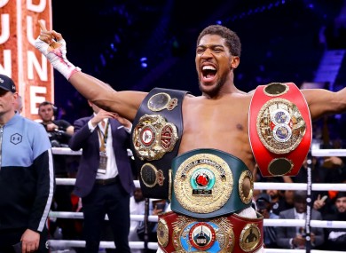 Anthony Joshua celebrates his victory over Andy Ruiz Jr.