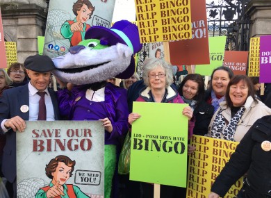Michael Healy-Rae with bingo protesters at the Dail on Tuesday