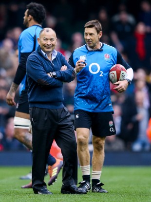 Wisemantel and Eddie Jones on the field in Cardiff this year.