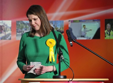 Swinson reacts as she loses her East Dumbartonshire constituency, during the count at the Leisuredome, Bishopbriggs.