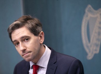 Simon Harris speaking to the media today.