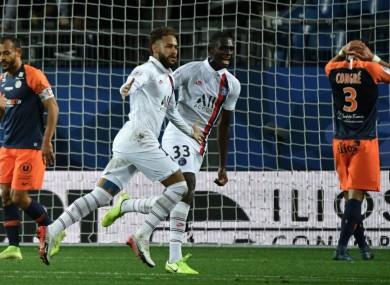 Neymar celebrates for PSG against Montpellier.