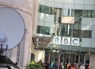 Media trucks outside BBC Broadcasting House in London