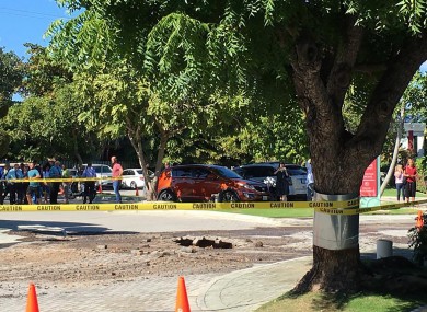 Sink holes taped off in George Town on the Grand Cayman.