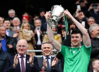 Limerick captain Declan Hannon lifting the cup in 2019.