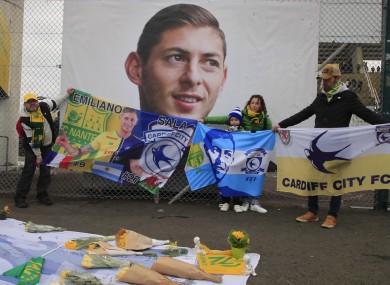 Supporters gather to pay tribute to Emiliano Sala prior the French Ligue 1 fixture between Nantes and Bordeaux at La Beaujoire.