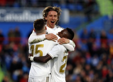Luka Modric celebrates his goal for Real Madrid.