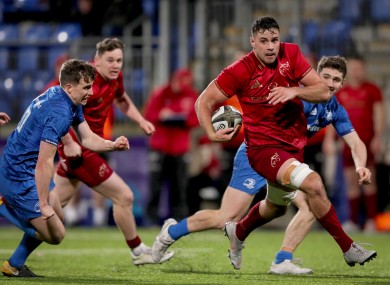 Jack O'Sullivan makes a break for Munster during an 'A' challenge match against Leinster in Donnybrook.