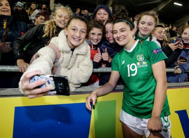 Keeva Keenan poses with fans after Ireland's Euro qualifier with Ukraine in October.
