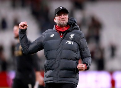 Liverpool manager Jurgen Klopp celebrates after the final whistle.