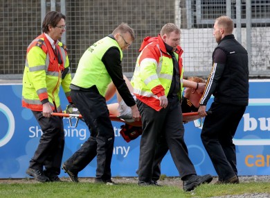 Cruel blow: Mullen was stretchered off in Nowlan Park on Sunday.