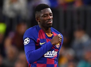 Dembele limps off with a thigh issue against Borussia Dortmund in November.