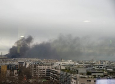 The fire in progress in Paris this evening.