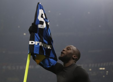 Romelu Lukaku celebrates after scoring.