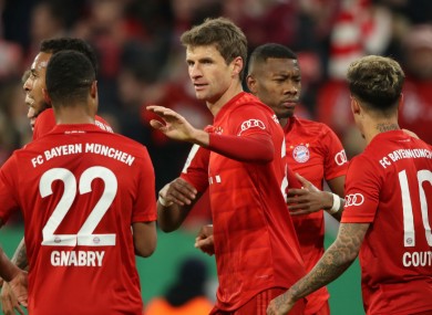 Thomas Muller celebrates his first goal against Hoffenheim.