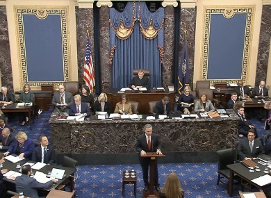 White House counsel Pat Cipollone speaks during closing arguments in the impeachment trial