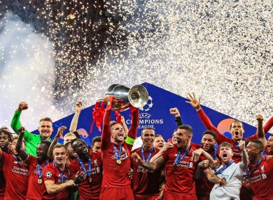 Liverpool lifting the Champions Leaue trophy last season.