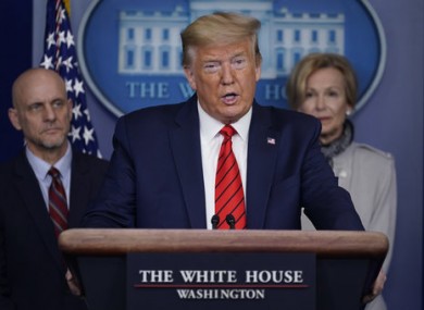 Trump speaks during press briefing with the coronavirus task force, at the White House.