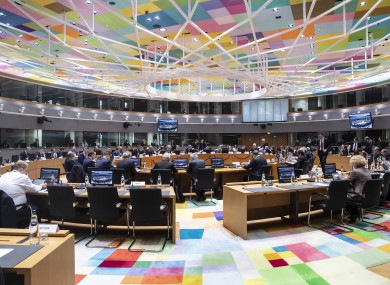 File photo. A meeting of EU finance ministers in February.