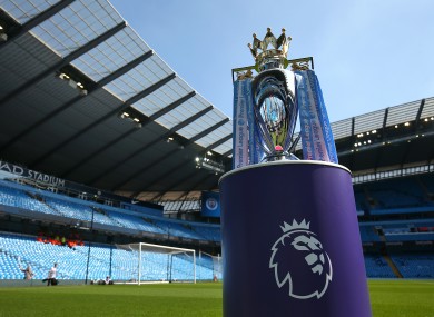 A general view of the Premier League trophy before it was awarded to Manchester City in 2018.