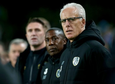 Ireland manager Mick McCarthy with assistant Terry Connor and coach Robbie Keane.
