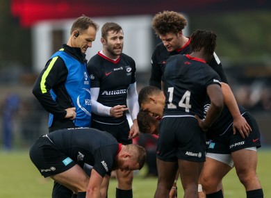 Saracens' Elliot Daly talks to team-mates during this year's Heineken Champions Cup.
