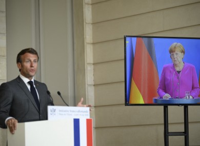 German Chancellor Angela Merkel and French President Emmanuel Macron announce their support for the recovery fund