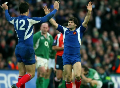 Christophe Dominici celebrates after France's last-gasp Six Nations win over Ireland at Croke Park in 2007.