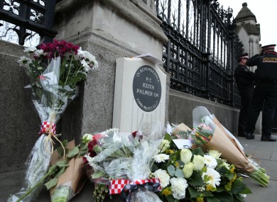 The memorial plaque for PC Keith Palmer in London.