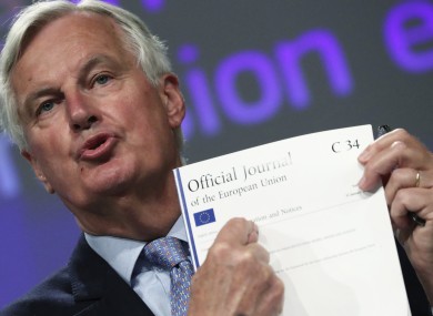 European Union's chief Brexit negotiator Michel Barnier gives a news conference after Brexit talks, in Brussels.