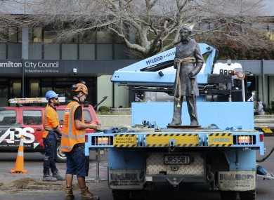 Council workers have removed the bronze statue of British Captain John Fane Charles Hamilton from a square in central Hamilton, New Zealand