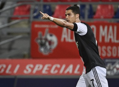 Ronaldo celebrates after scoring for Juventus.
