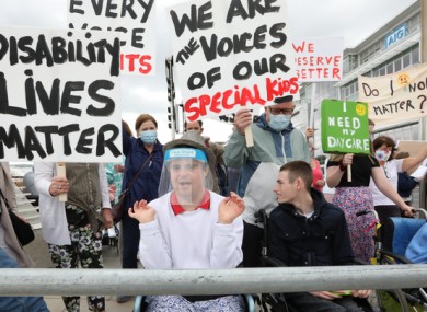 Pictured outside the sitting of the Dail in the Convention Centre today is service user Ethan Wilson from Castleknock.