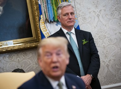 Robert O'Brien pictured with Trump on the day Leo Varadkar visited the White House in March.