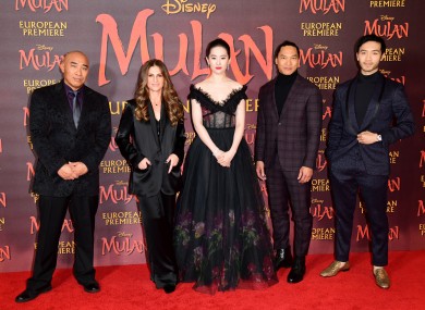 Ron Yuan, Niki Caro, Lui Yifei, Jason Scott Lee and Yoson An attending the European premiere of Disney's Mulan in March