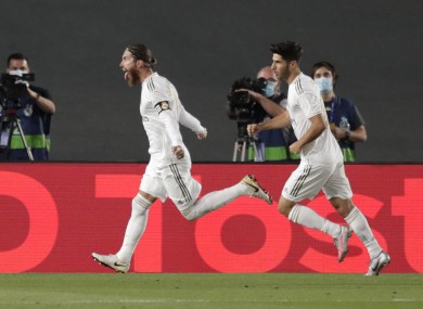 Sergio Ramos celebrates scoring the all-important goal.