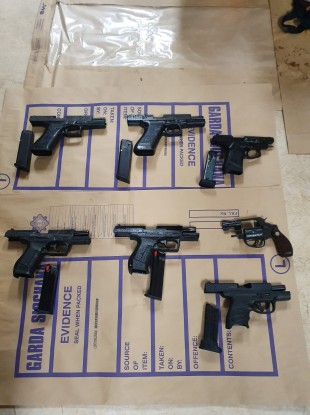 The seven firearms seized by gardaí in west Dublin yesterday.