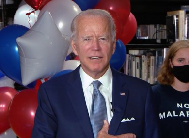 Former Vice President Joe Biden acknowledges the votes that gave him the 2020 Democratic Party nomination for President of the US.