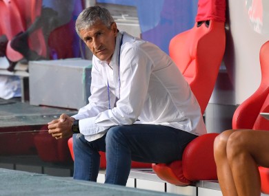 Quique Setien pictured during the Bayern Munich game.