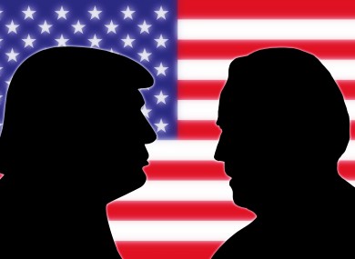 Photomontage of Trump and Biden.