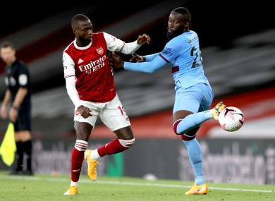 Pepe (left) in action against West Ham.