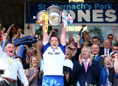 Monaghan's Conor McManus pictured lifting the Anglo-Celt Cup in Clones.