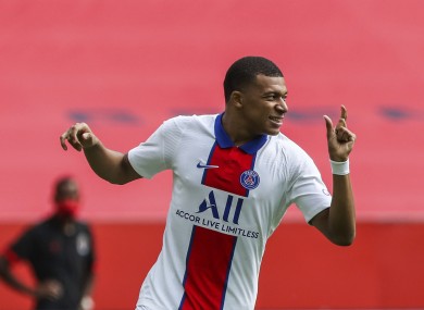 PSG's Kylian Mbappe after scoring against Nice.