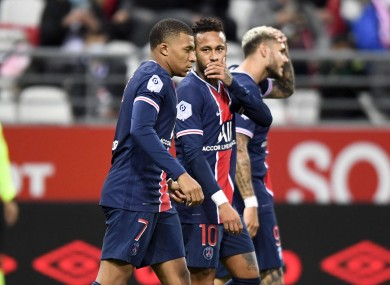 Neymar and Mbappe celebrate.