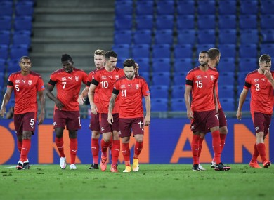 Swiss players pictured during tonight's game.