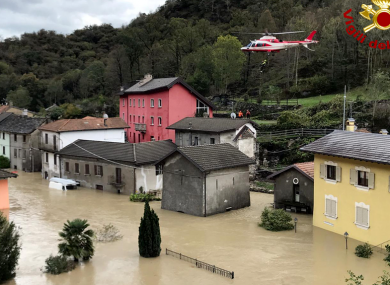 Flooding in Ornavasso in the Piedmont area of northern Italy