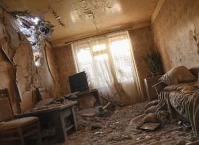 Damage inside an apartment in a residential area after shelling in self-proclaimed Republic of Nagorno-Karabakh