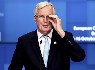 Michel Barnier speaking during a media conference at the EU summit