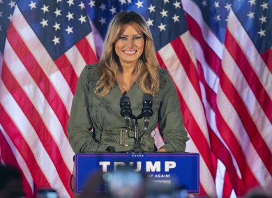 First Lady Melania Trump speaks during a campaign rally yesterday